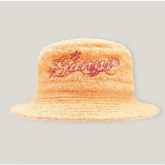 GANNI Logo Embroidered Terrycloth Bucket Beach Hat
